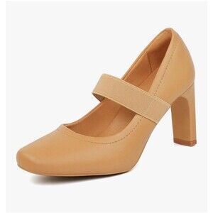 Benassal Womens Square Toe Mary Janes High Heels Dress Shoes - 8.5 Beige Tan New
